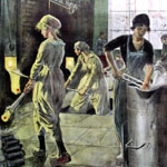 Affiche éditée aux Etats-Unis en hommage au courage des femmes françaises travaillant dans les usines de munitions pendant la 1ère guerre mondiale.